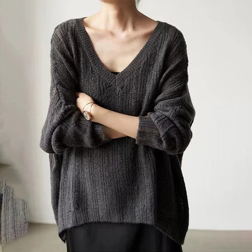 Damen Grobstrickpullover mit lässigem V-Ausschnitt und modischer Struktur Drune