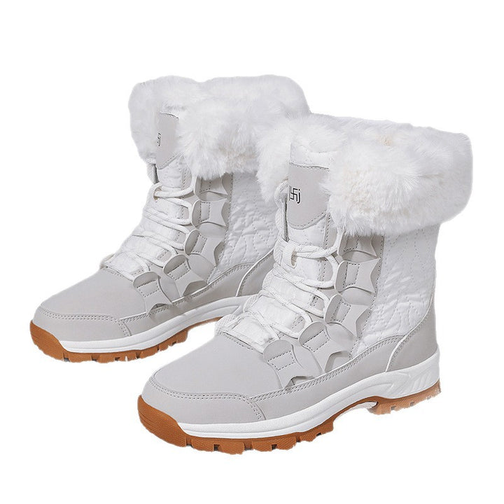 Damen Gefütterte Winterstiefel mit Kunstfellkragen, wasserabweisender Oberfläche und griffiger Profilsohle Drune
