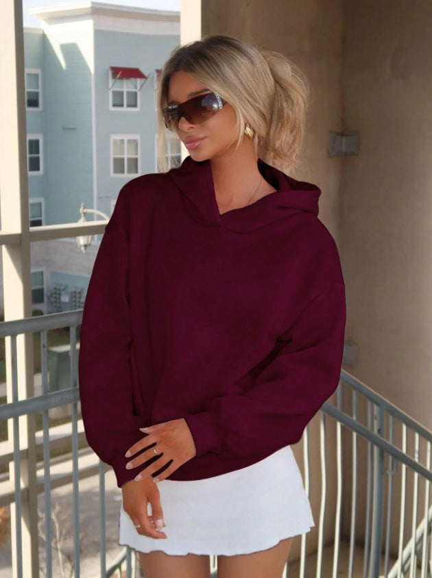 Damen Oversize-Kapuzenpullover aus weichem Baumwollmix mit Rippbündchen Drune