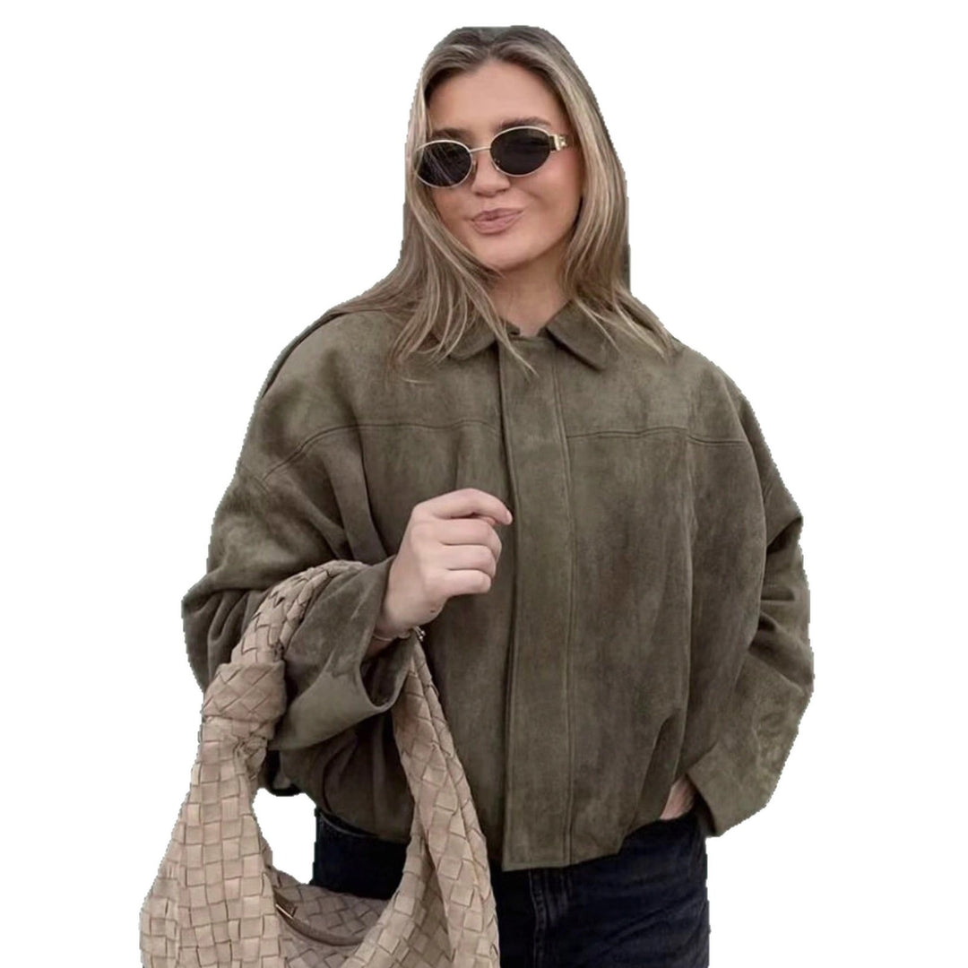 Damen nan weite Kurzjacke mit Ballonbund, verdecktem Verschluss und Schulterklappen Drune