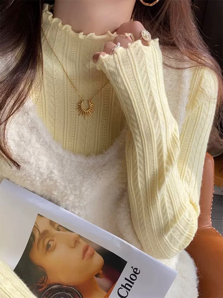 Damen Rollkragenpullover mit dekorativem Wellenabschluss aus feinem Strick Drune