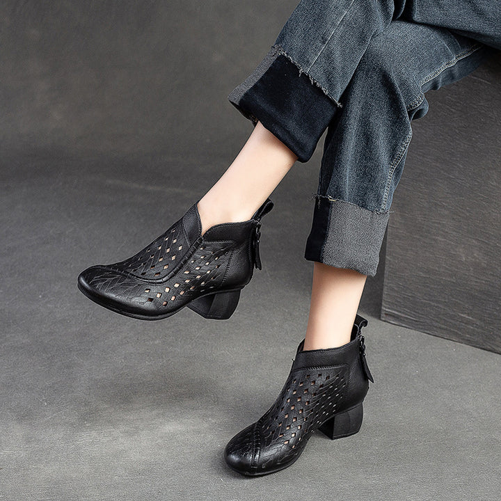 Damen Elegante Leder-Stiefeletten mit geflochtenem Design und seitlichem Reißverschluss Drune