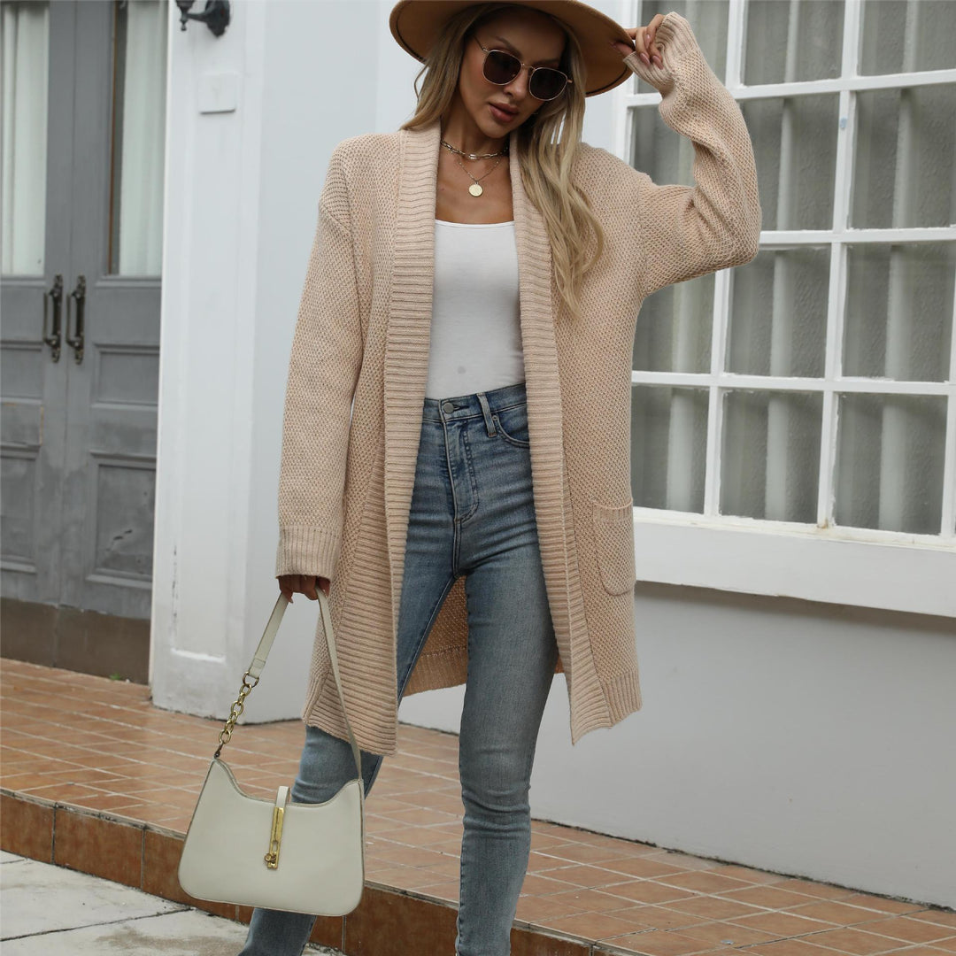 Damen Grobstrick-Cardigan mit offener Front und modischem Strickdesign Drune