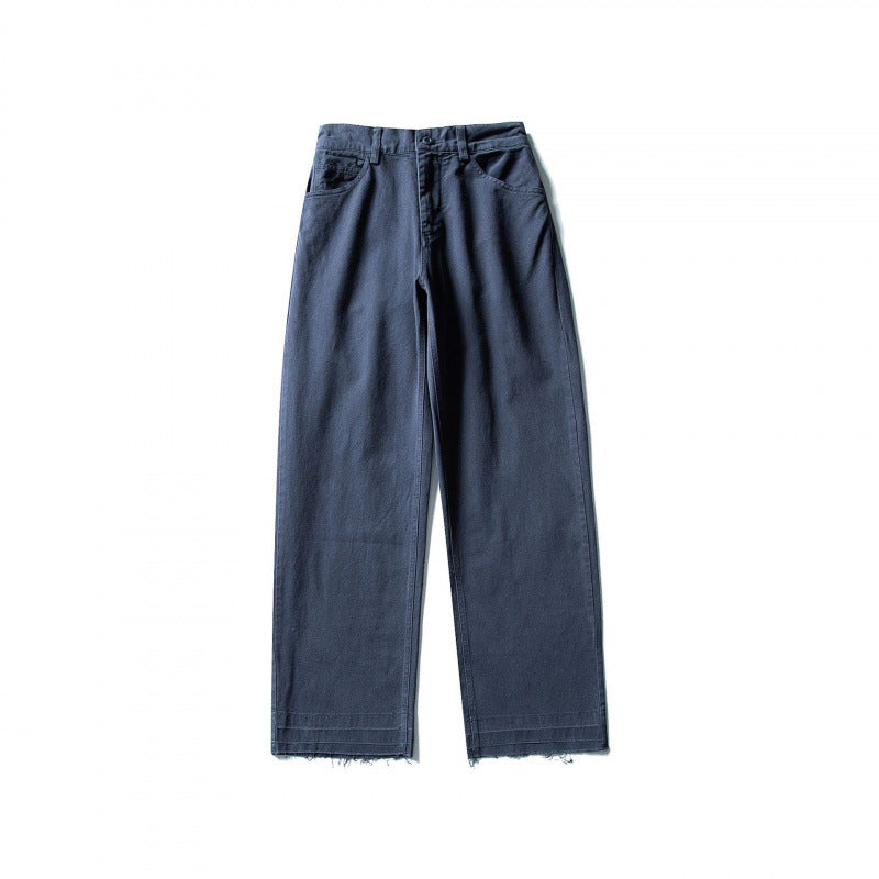 Damen Weite High-Waist Jeanshose mit geradem Bein und rohem Saum Drune