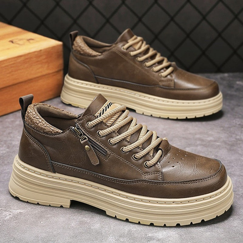 Herren robuste Lederoptik Plateau-Sneaker mit seitlichem Reißverschluss, gepolstertem Knöchelkragen und griffiger Wellenlaufsohle Drune