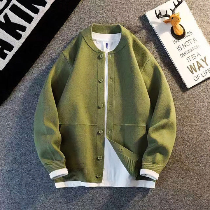 Unisex Feinstrick-Cardigan mit Rundhals, aufgesetzten Taschen und Rippbündchen Drune