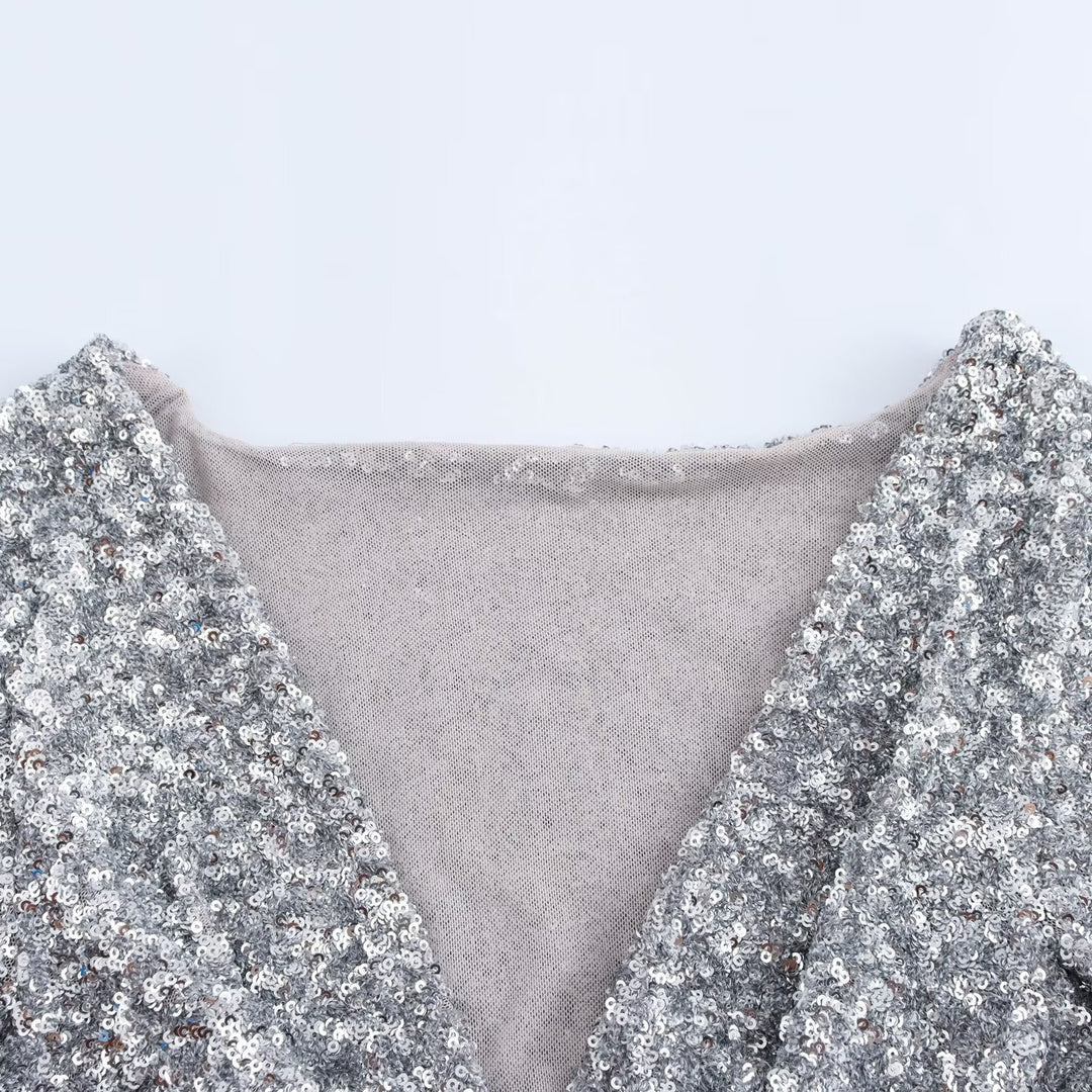 Damen Glitzerndes Langarm-Body Drune