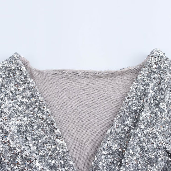 Damen Glitzerndes Langarm-Body Drune