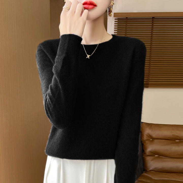 Damen Weicher Mohair‑Optik Rundhals‑Pullover mit feinem Rippsaum und leichter Oversize‑Passform Drune