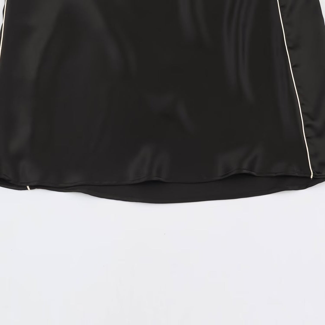 Damen Satin-Midirock mit seitlichem Paspelband und A-Linien-Schnitt Drune