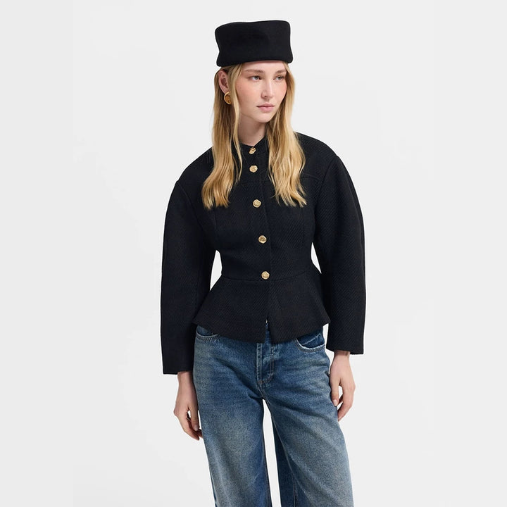 Damen Taillierte Jacke mit Peplum-Saum, strukturierter Webqualität und Zierknöpfen Drune
