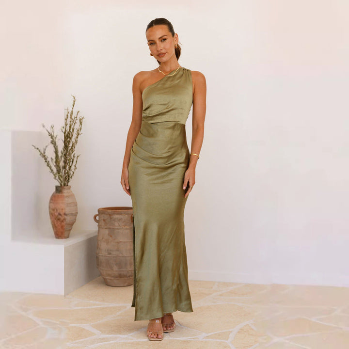 Damen Elegantes Wickelkleid mit asymmetrischem Schnitt und fließendem Satinfall Drune
