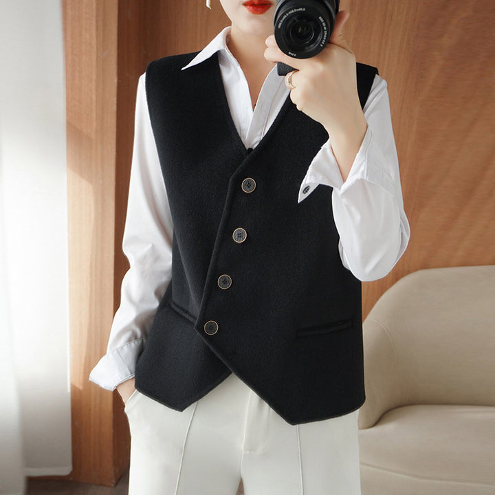 Damen Taillierte Wollmix‑Weste mit asymmetrischer Knopfleiste Drune