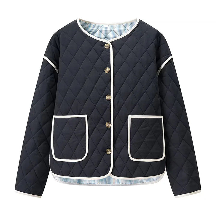Damen nan gesteppte Übergangsjacke mit Rundhalsausschnitt oversized Eingrifftaschen und kontrastpaspel Drune