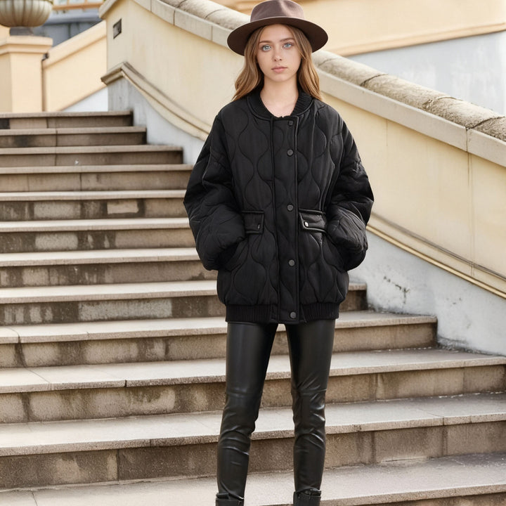 Damen Stepp-Bomberjacke mit organischer Steppung und Druckknopffront Drune