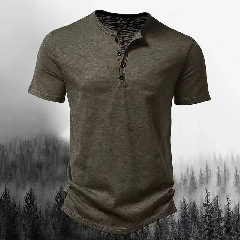 Herren Freizeit Kurzarm Henley Shirt mit Knopfleiste Drune