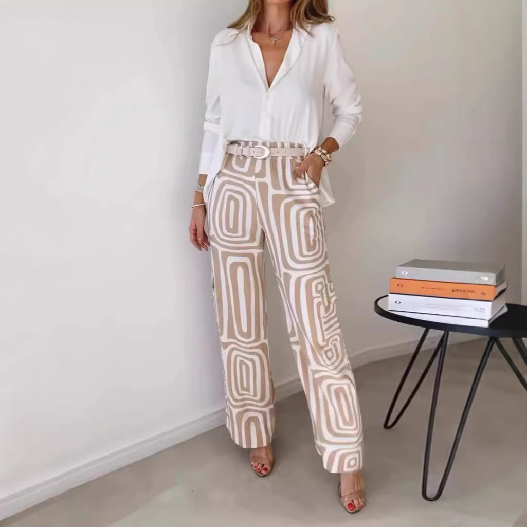 Frauen weite Palazzo-Hose mit grafischem Retro-Print Drune