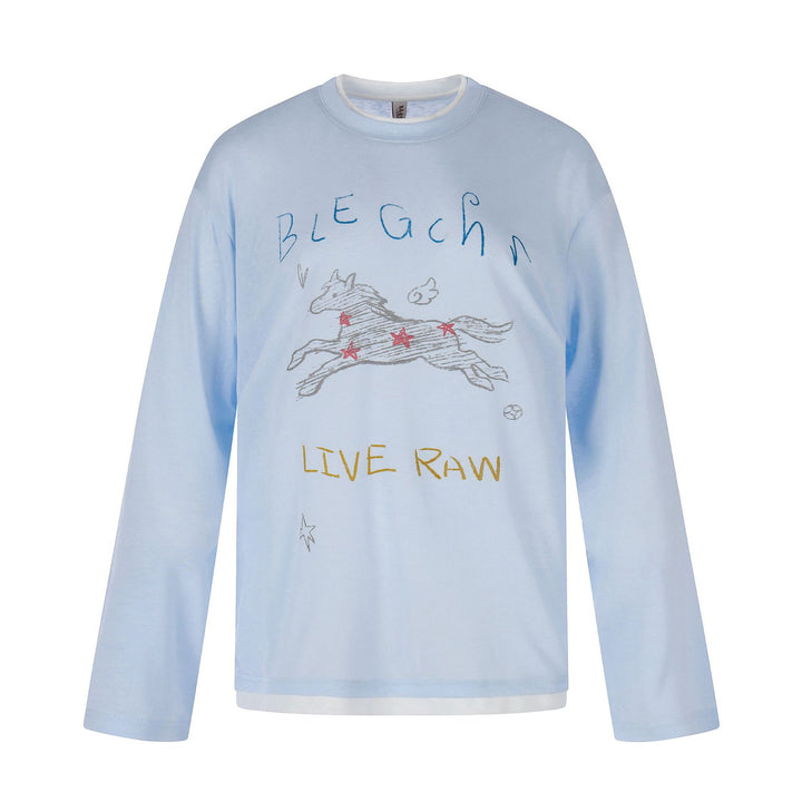 Damen Langarmshirt mit illustrativem Pferde‑Print und Lagenoptik Drune