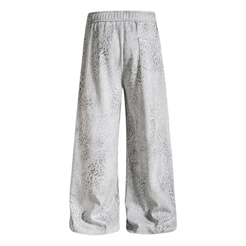 Damen Weite Palazzo-Joggpants mit Tunnelzugbund, Statement-Print und Vintage-Waschung Drune