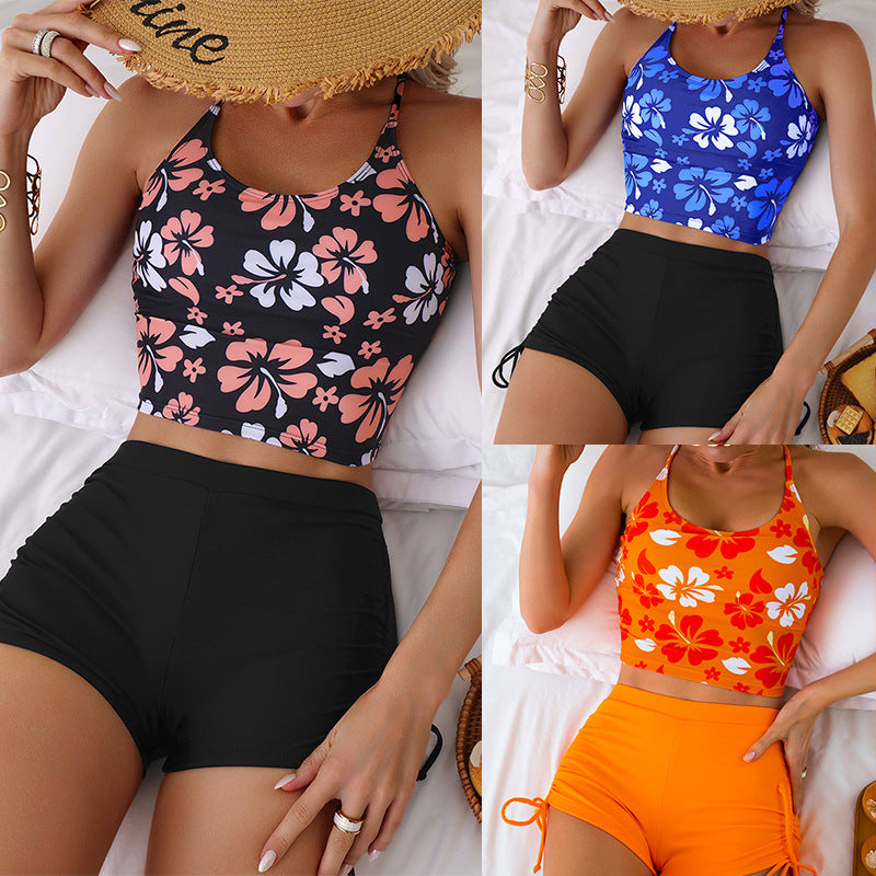 Damen Bade-Top mit floralem Design und hochgeschnittenen Shorts Drune