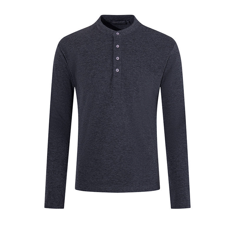 Herren Feinstrick-Langarmshirt mit Stehkragen und Knopfleiste Drune