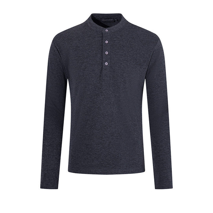 Herren Feinstrick-Langarmshirt mit Stehkragen und Knopfleiste Drune