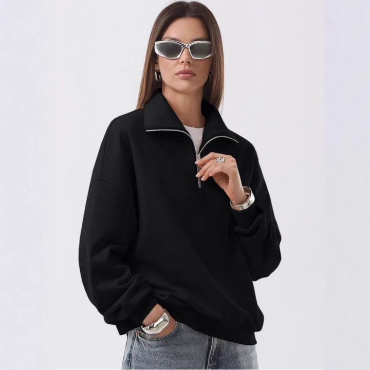 Unisex Relax-Halbzip-Sweatshirt mit hohem Stehkragen, Raglanärmeln und leicht angerauter Innenseite Drune