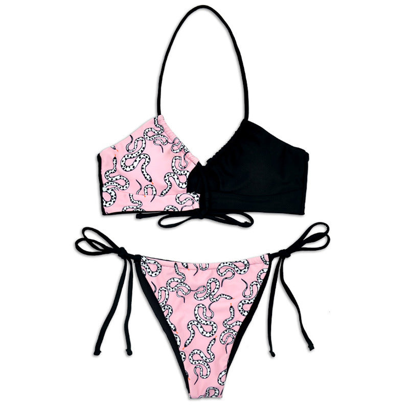 Damen Halter-Bikini mit asymmetrischem Design und verspieltem Muster Drune