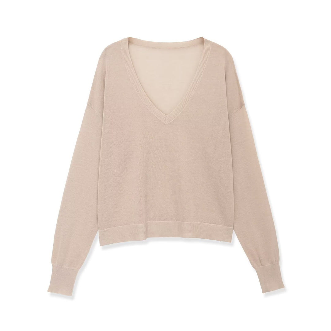 Damen Oversize V-Ausschnitt Feinstrickpullover mit überschnittenen Schultern Drune