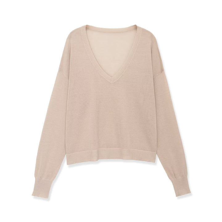 Damen Oversize V-Ausschnitt Feinstrickpullover mit überschnittenen Schultern Drune