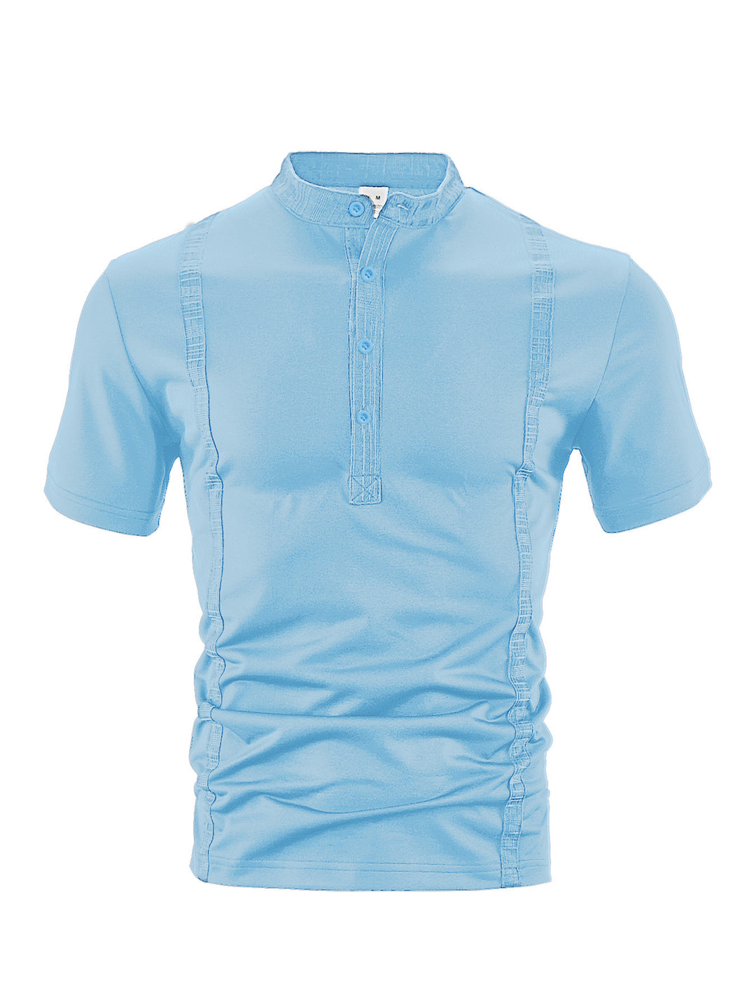 Herren nan Kurzarm-Stehkragenshirt mit verdeckter Knopfleiste, Zierpaspeln und figurbetonter Silhouette Drune