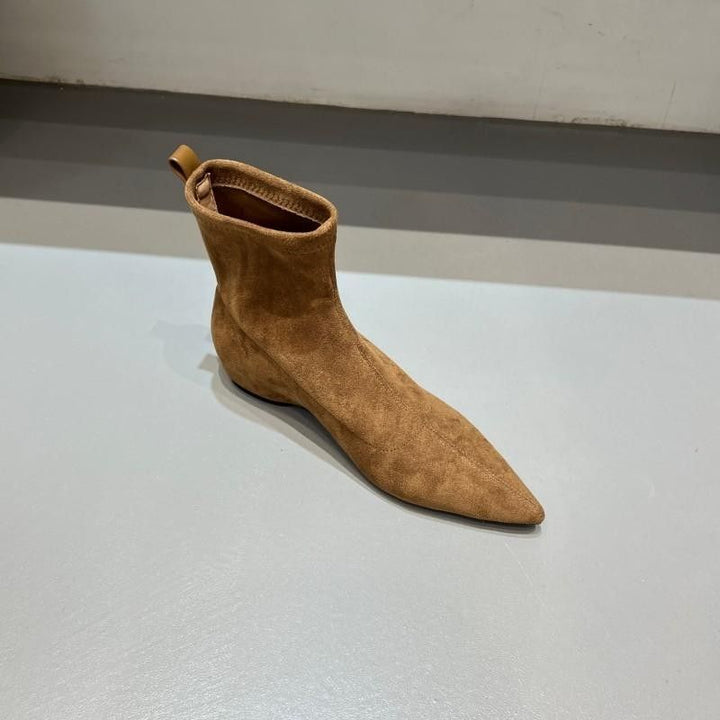 Damen spitz zulaufende Sock‑Stiefeletten aus Velourslederoptik mit engem Schaft Drune