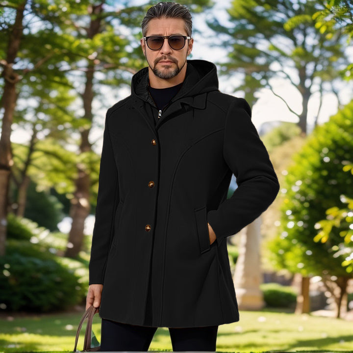 Herren elegante Übergangsjacke mit Kapuze und ausgestellten Abnähern Drune