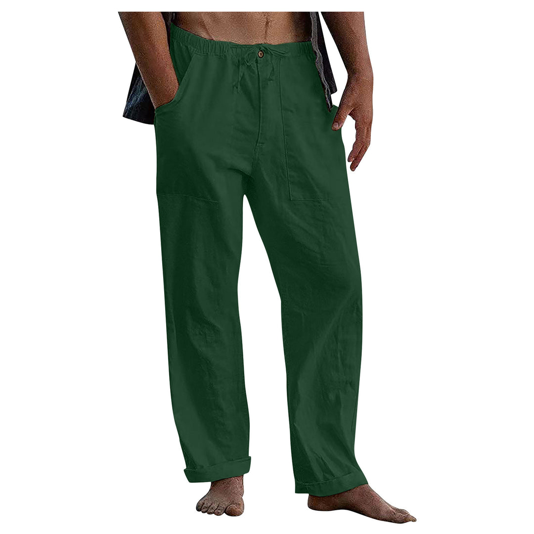 Herren lockere Leinenhose mit Gummibund und aufgesetzten Seitentaschen Drune