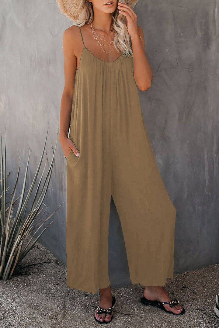 Damen Lässiger Sommer-Jumpsuit mit tiefem Ausschnitt und praktischen Taschen Drune