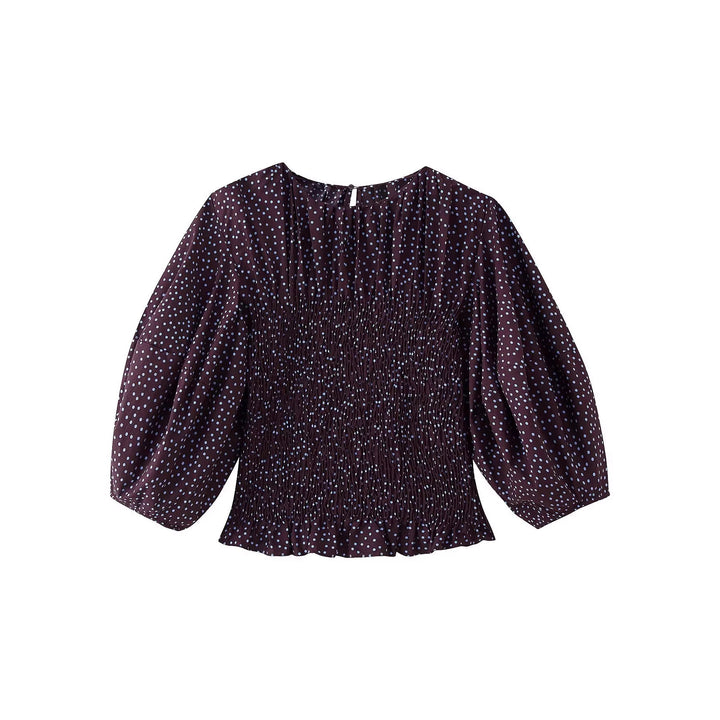 Damen Gepunktete Bluse mit Smok-Taille und Ballonärmeln Drune