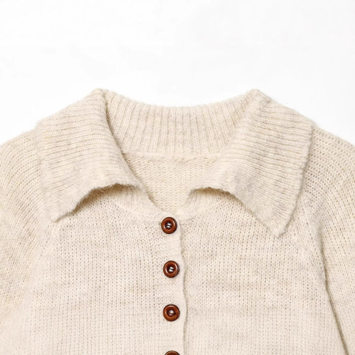 Damen Grobgestrickter Pullover mit Polokragen, Drei‑Knopf‑Blende und Rautenmuster Drune