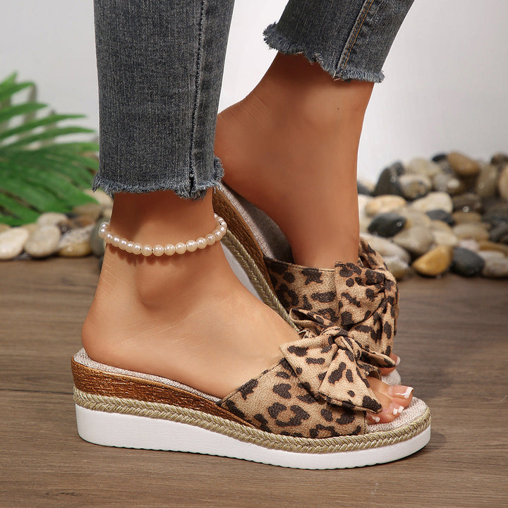 Damen Komfortable Wedge-Pantoletten mit modernen Schleifen und Jute-Detail Drune