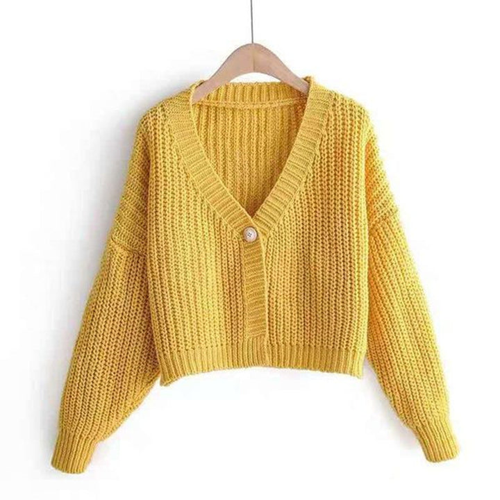 Damen Grober Strickcardigan mit V-Ausschnitt und Knopfdetail Drune
