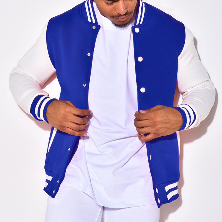 Herren nan Retro-Sport-Bomberjacke mit Druckknopfleiste, Kontrastärmeln und Rippbündchen Drune
