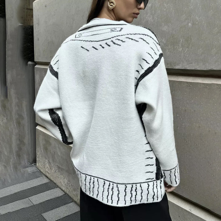 Damen lässige Strickjacke mit grafischem Muster Drune