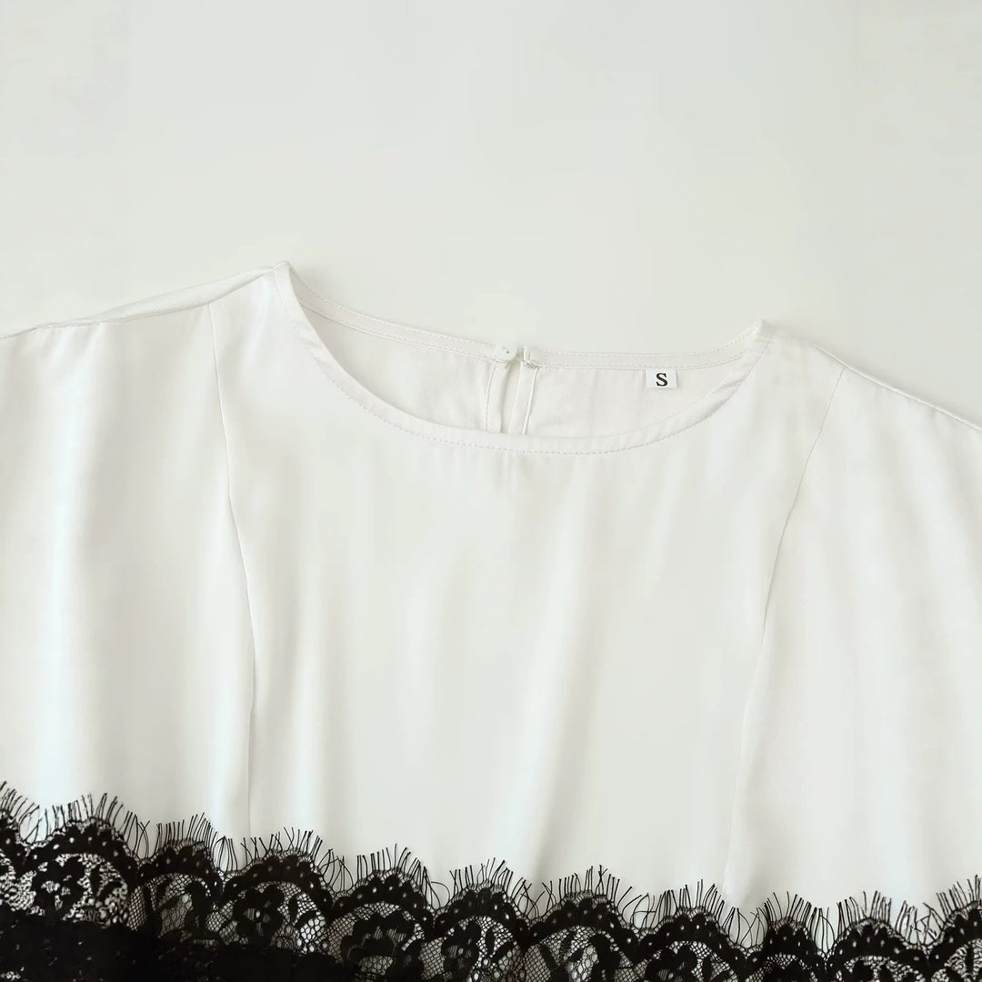 Damen Midikleid mit asymmetrischer Spitzenapplikation und langen Glockenärmeln Drune