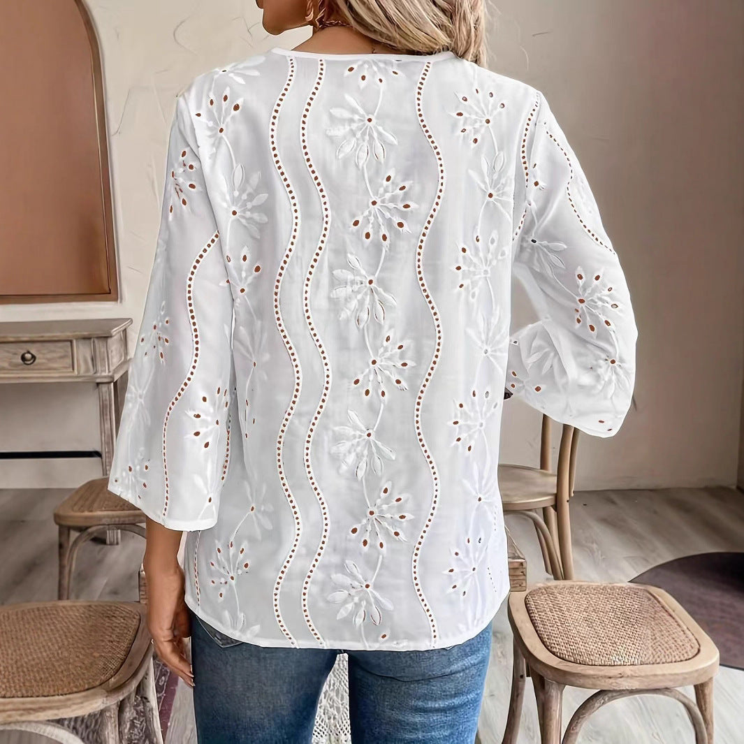 Damen Bluse mit besticktem Design und luftiger Passform Drune