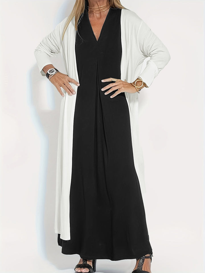 Damen Langer Offener Jersey-Cardigan mit Eingrifftaschen und fließender Drapierung Drune