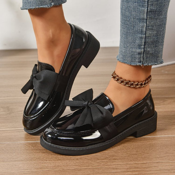 Damen Loafer mit Karo‑Muster und Schleifenapplikation Drune