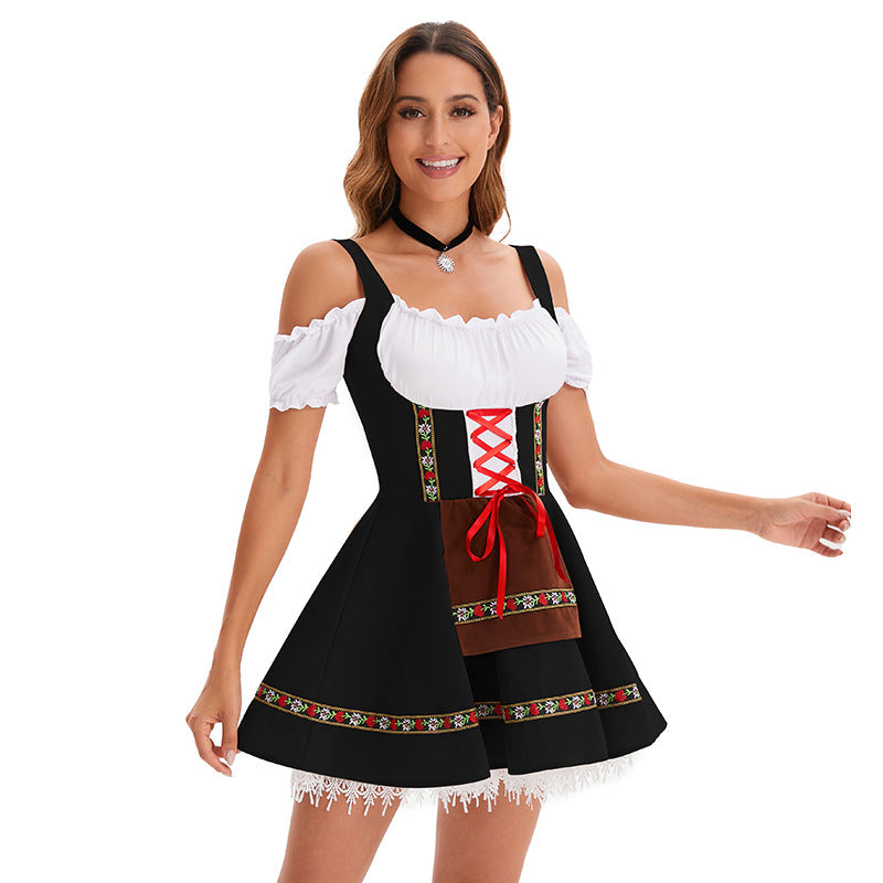 Damen nan kurzes Trachtenkleid im Dirndlstil mit Schnürung, schulterfreiem Carmen-Ausschnitt und Zierschürze Drune