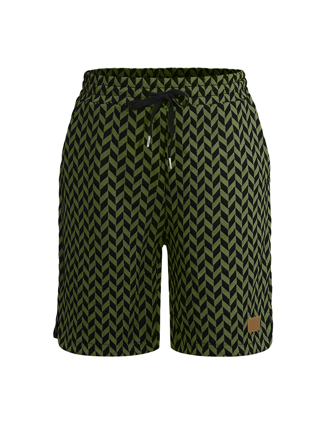 Damen nan Jacquard-Shorts mit elastischem Komfortbund, Tunnelzug und Fischgrätmuster Drune