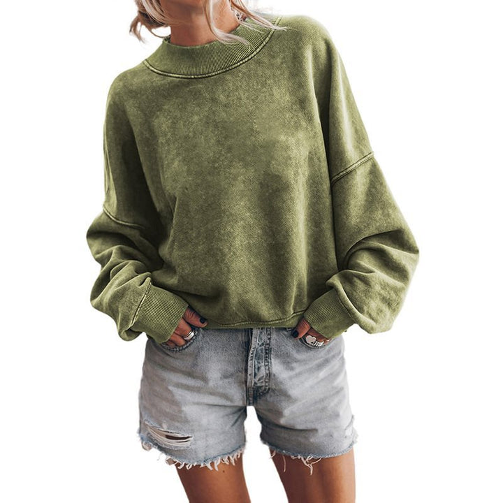 Damen lässiger Sweatshirt mit hohem Kragen und überschnittenen Schultern Drune