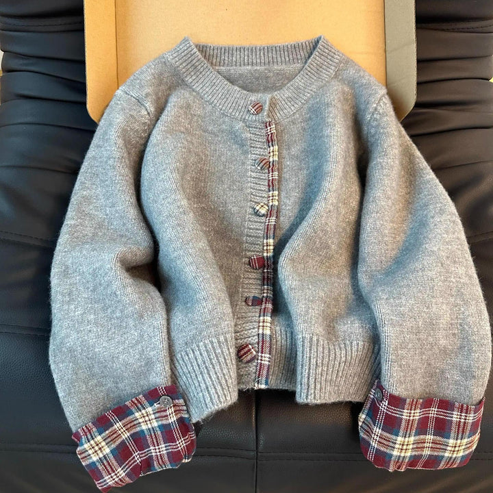Damen Kuschelige Strickjacke mit Karomuster Drune