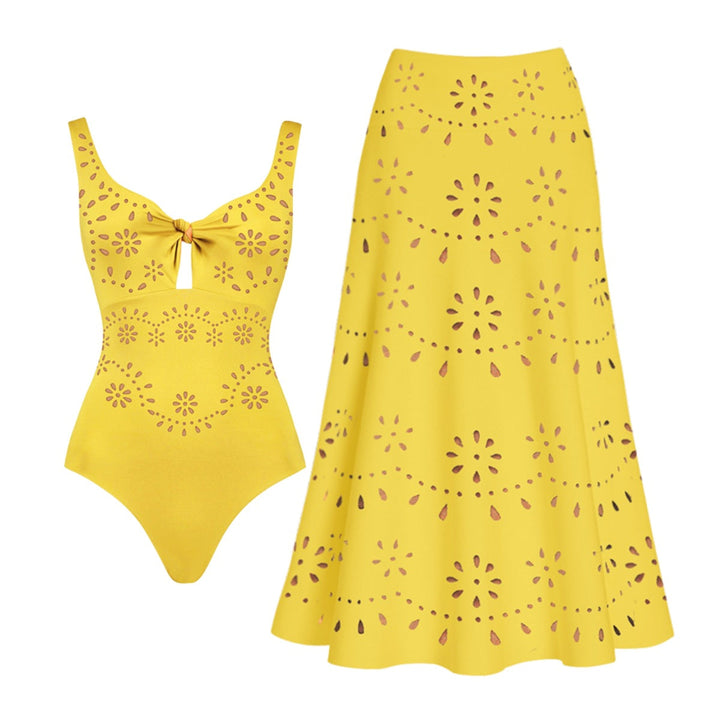 Damen Badeanzug und Rock-Set mit floralem Cut-Out Design Drune